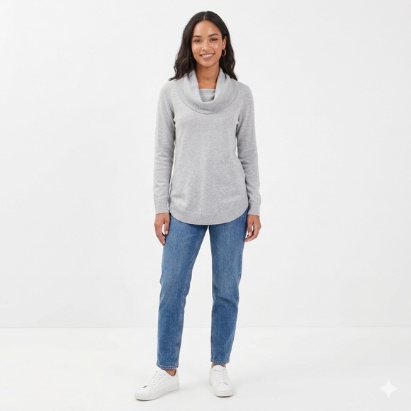 Barefoot Dreams Cozychic Ultra LiteGray/Green Cowl Neck Sweater Large - Picture 2 of 5